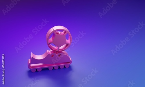 Pink Football shoes icon isolated on purple-blue background. Soccer boots. Sport football foot protection. Minimalism concept. 3D render illustration