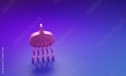 Pink Shower head with water drops flowing icon isolated on purple-blue background. Minimalism concept. 3D render illustration photo