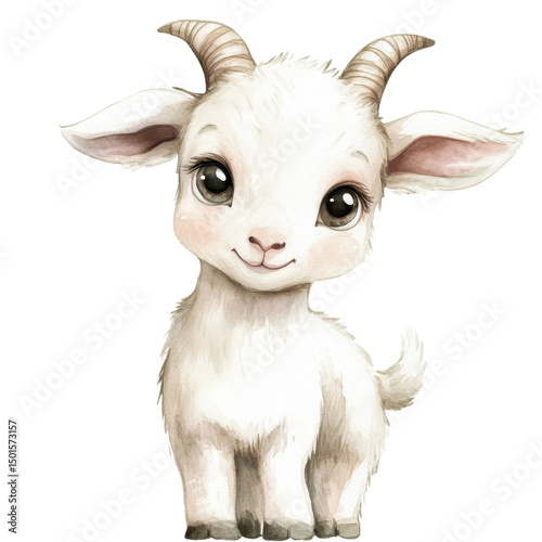 A cute cartoon goat art on transparent background