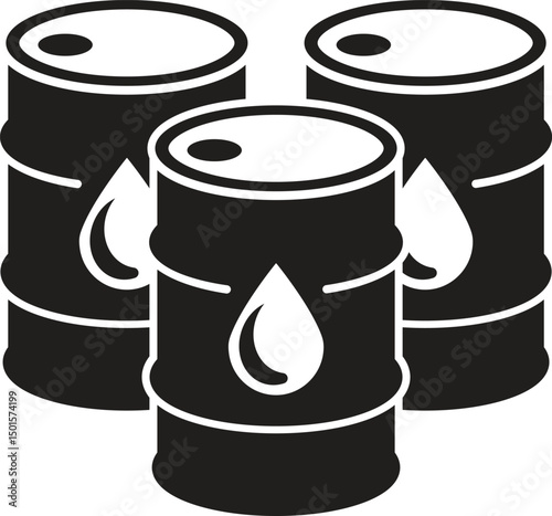 Triangular Formation of Black Oil Drums with Droplet Symbol in Minimalist Style