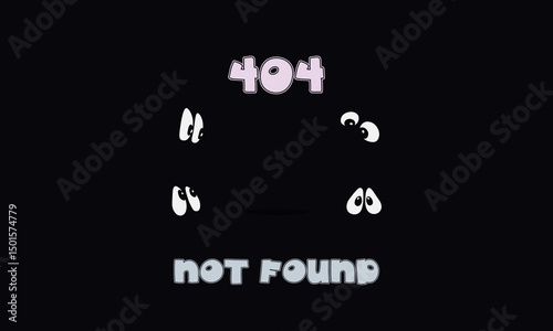 404 error: page not found vector illustration. Humorous concept  of 404 page for website maintenance. Scared, surprised and sad cartoon eyes stare at an empty space. Funny 404 error flat vector design