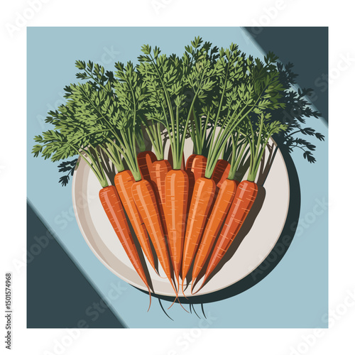 Fresh organic carrots on a plate with greens