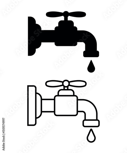  Water Tap Icon Set Black and Outline Style Vector Illustration
