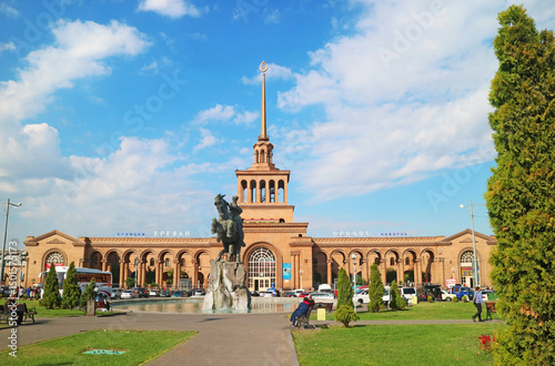 Yerevan Railway Station with the Statue of Sasuntsi Davit, Located at the South of Downtown Yerevan, Armenia