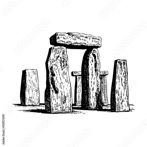 Stonehenge sketch engraving sketch engraving black and white outline. Scratch board imitation.  illustrated in vintage line art style on a white background.