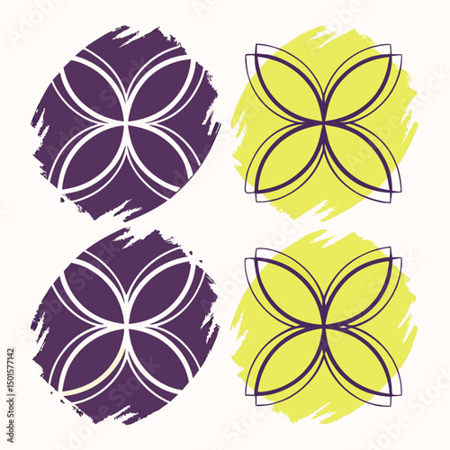 Elegant abstract floral designs, isolated cutouts, png