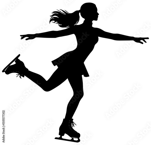 Silhouette of a female figure skater, isolated 