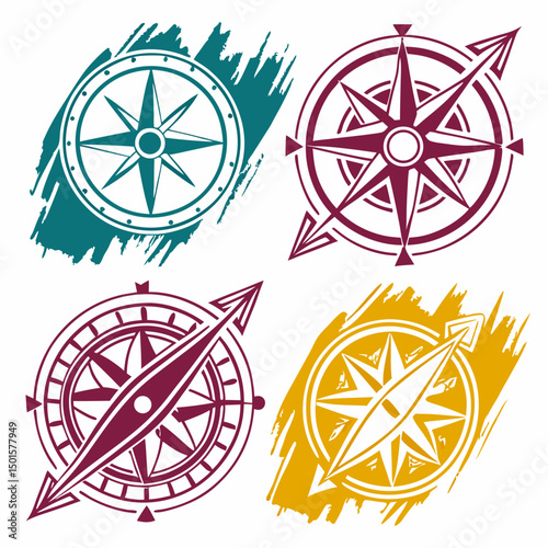Four professional compass rose designs isolated on white