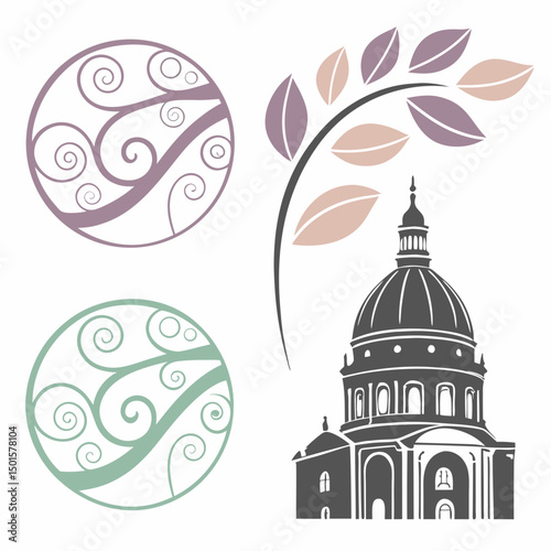 Elegant ornate swirls dome building design elements