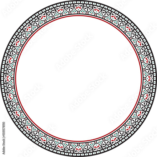 Vector round colored border, frame, Pompeii ring. Circle Neopolitan ornament. Art of Ancient Rome.
