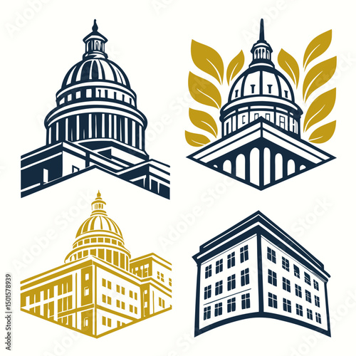 Government buildings capitol dome architecture icons