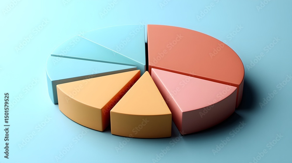 Obraz premium 3D Colored Pie Chart Displaying Data Visualization on a Gradient Background