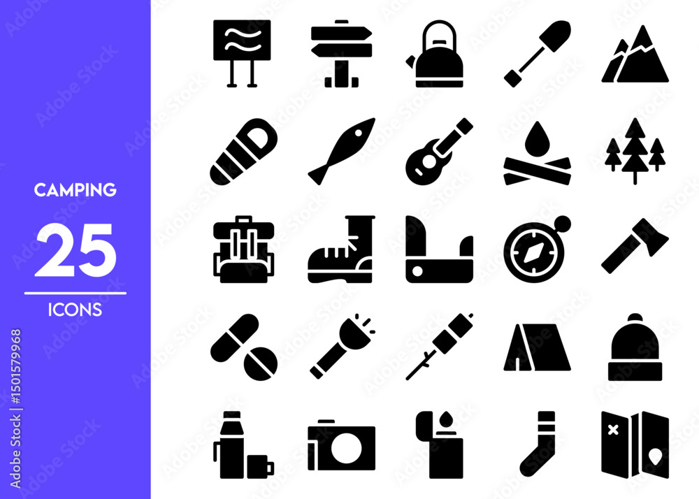 Fototapeta premium set of icons camping glyph