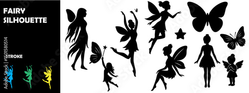 Fairy Silhouette Vector Collection – Mystical and Elegant Fantasy Creatures in Graceful Poses