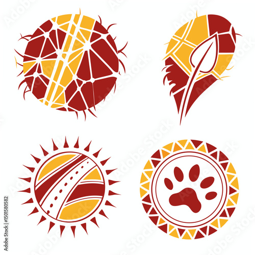 Abstract tribal sun paw feather design elements png