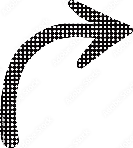 手描きの黒ドット柄の右カーブの矢印アイコンAdobe Illustrator Artwork