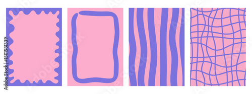 Set of whimsical frames and backgrounds. Pink and purple decorative abstract border frames for trendy invitations, posters and cards.