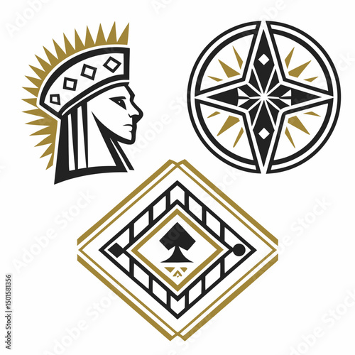 Elegant black gold geometric tribal design elements