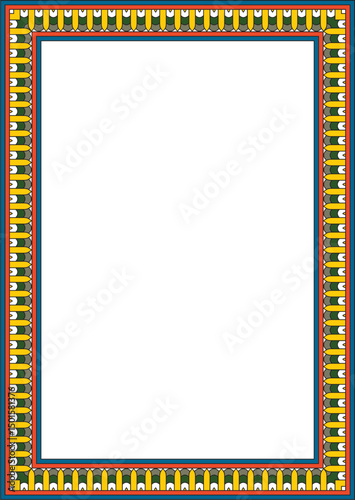 Vector colored square Egyptian ornament. Rectangle, frame, ancient Egypt.Pattern of lotus flowers and sun
