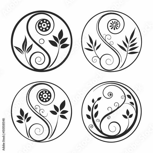 Elegant floral yin yang symbols set design
