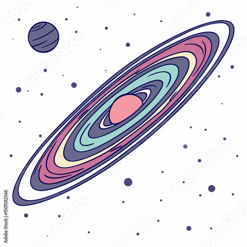 Pastel galaxy planet rings space art illustration