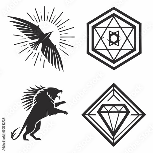 Majestic creatures geometric symbols design elements
