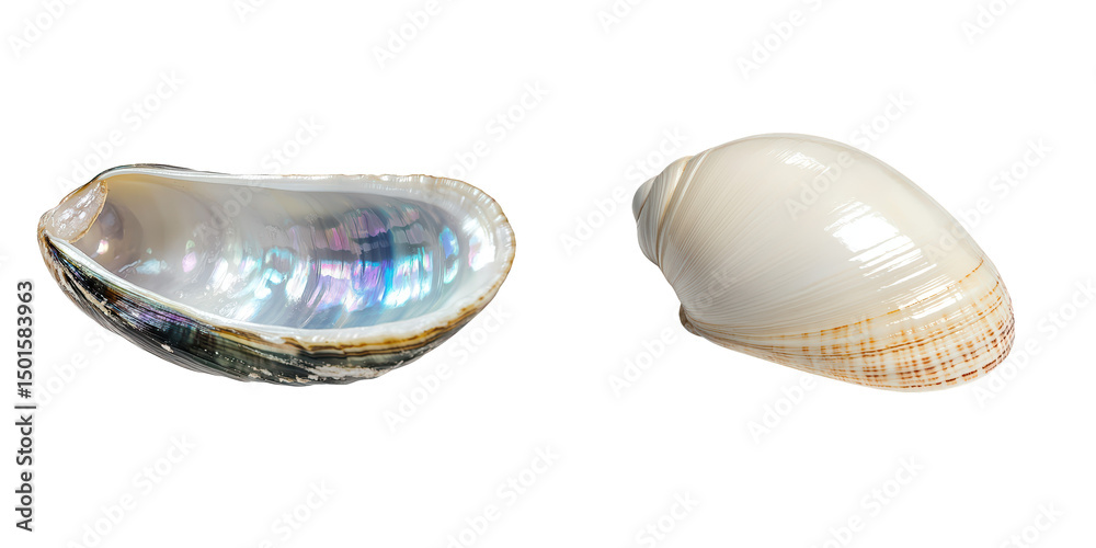 Fototapeta premium Two Beautiful Shells Captured for Natural Decor isolated on a transparent background.