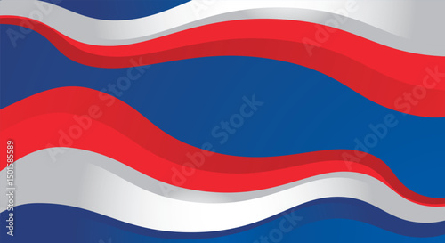 Red and white wavy flag on blue background