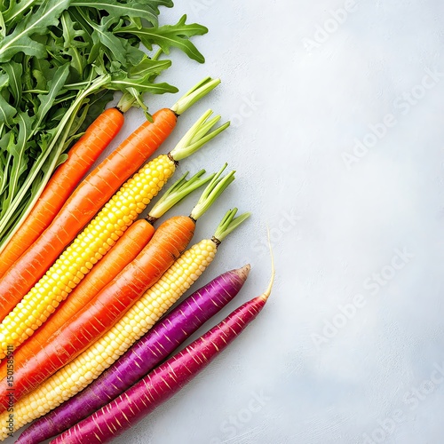farm-to-table vegetable photography, Fresh colorful organic vegetables flat lay for farming and healthy food concept, showcasing fresh colorful organic vegetables with copy space, styled with fresh co
