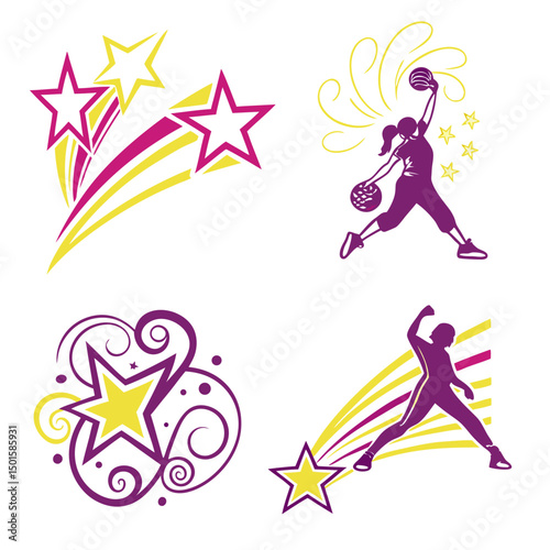 Shooting stars female basketball players action sports