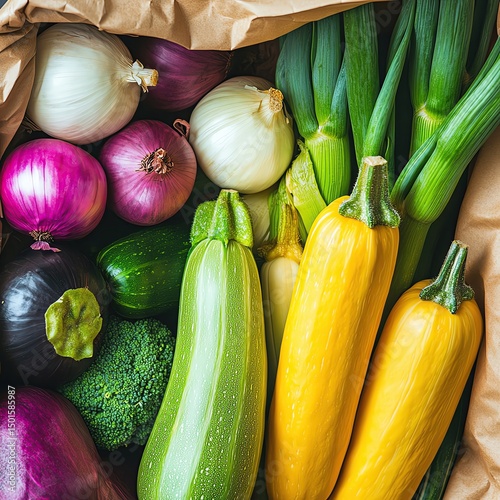 farm-to-table vegetable photography, Fresh colorful organic vegetables flat lay for farming and healthy food concept, showcasing fresh colorful organic vegetables with copy space, styled with fresh co