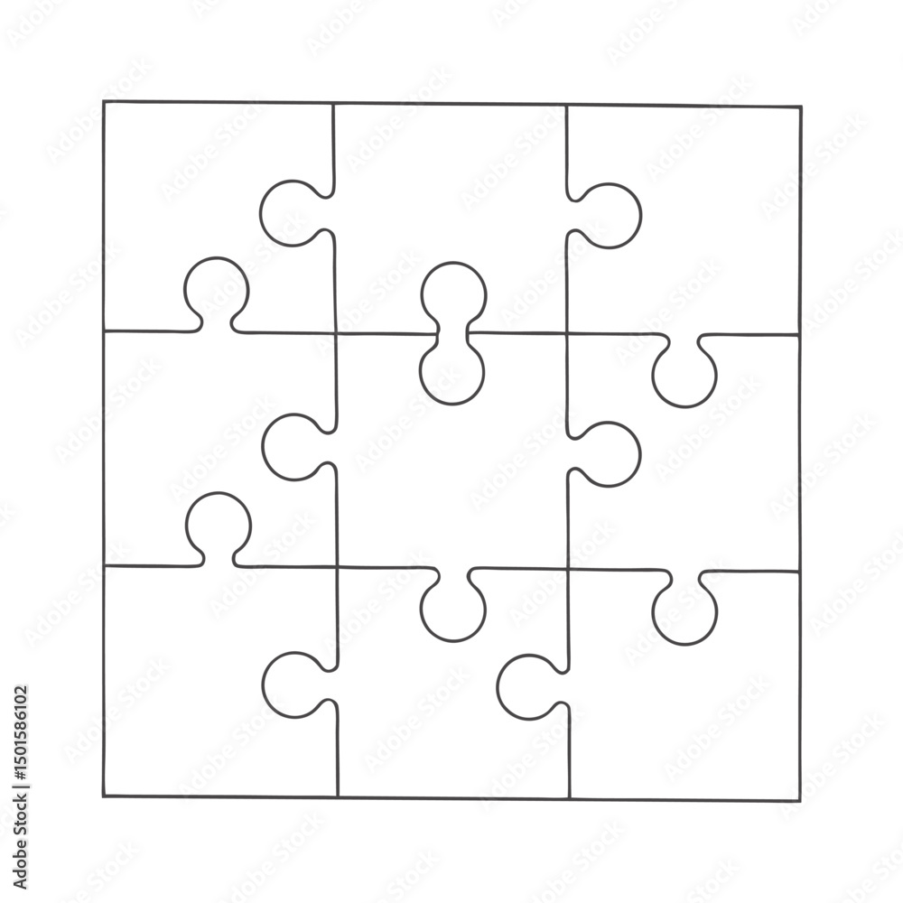 Six jigsaw puzzle parts blank vector on white background. Adobe Illustrator Artwork Six jigsaw puzzle parts blank vector on white background. Adobe Illustrator Artwork
