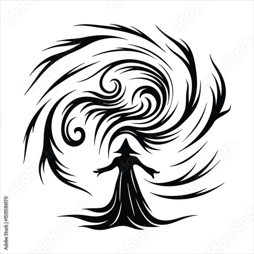 abstract magical energy swirl forming witch silhou