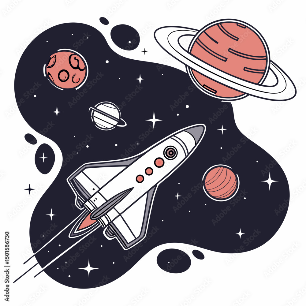 Fototapeta premium Spacecraft soaring through cosmic nebula planets stars