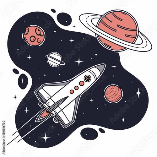 Spacecraft soaring through cosmic nebula planets stars