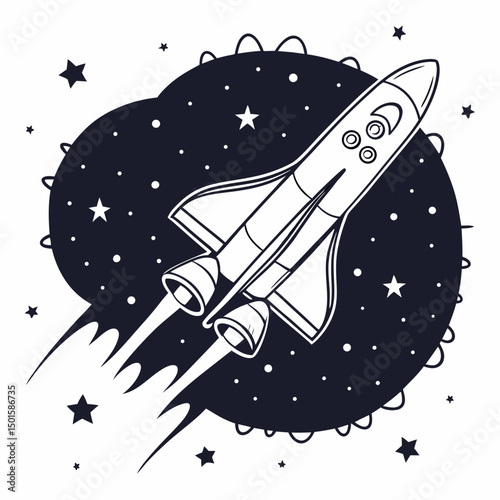 Rocket ship soaring through space stars night