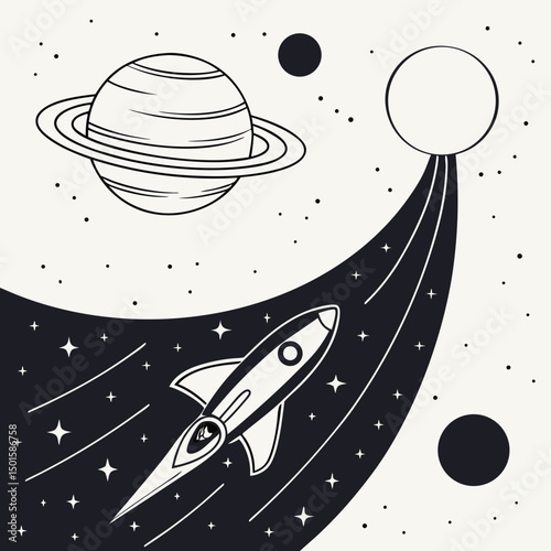 Rocket ship soaring through space planets stars