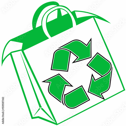 Green shopping bag with recycle symbol eco friendly