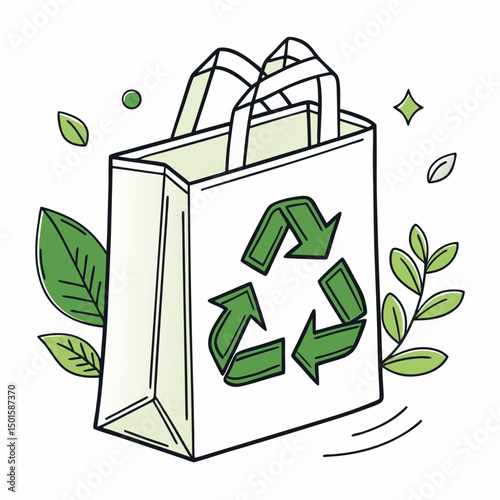 Eco friendly recycled paper shopping bag green leaves