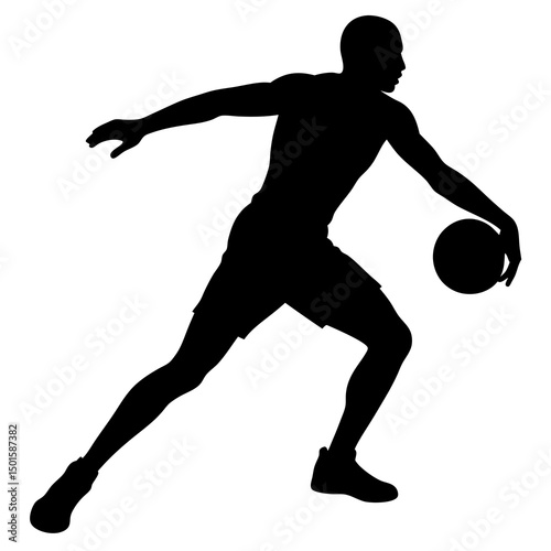 Silhouette of a Basketball Player Dribbling