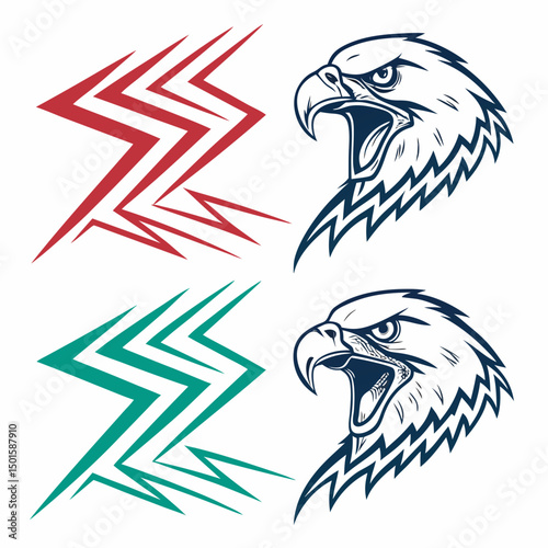 Fierce eagle head designs with abstract stripes