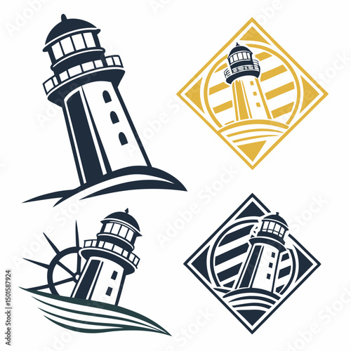 Lighthouse icons nautical symbols maritime designs