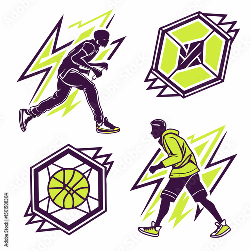 Dynamic basketball players action graphic design