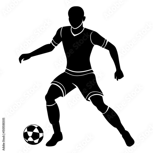 Silhouette of a Soccer Player Dribbling the Ball