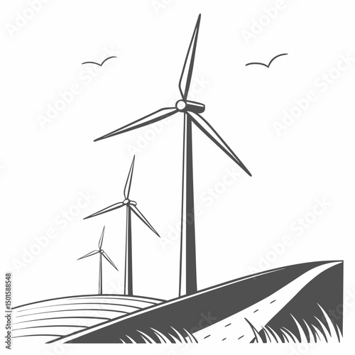 Wind turbines on rolling hills green energy landscape