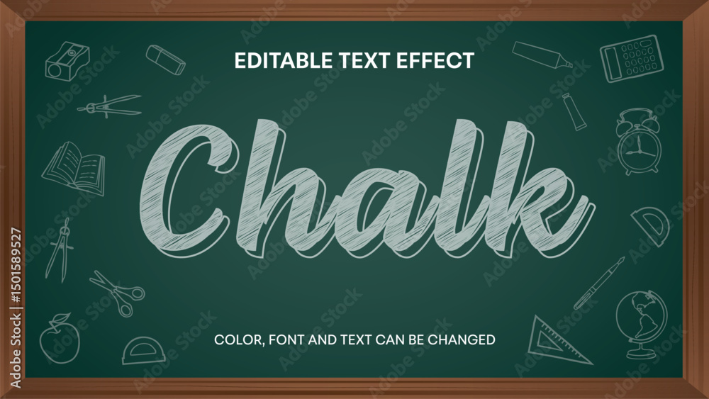 chalk editable text effect on chalkboard with doodles. Back to school text effect