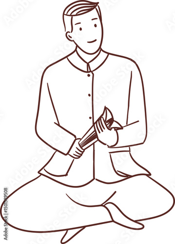 Tradition Thai man playing krab paung clipart