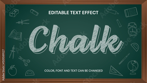 chalk editable text effect on chalkboard with doodles. Back to school text effect