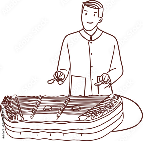 Tradition Thai man playing khim clipart