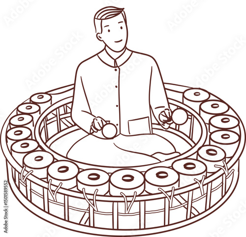 Tradition Thai man playing large circle gong clipart